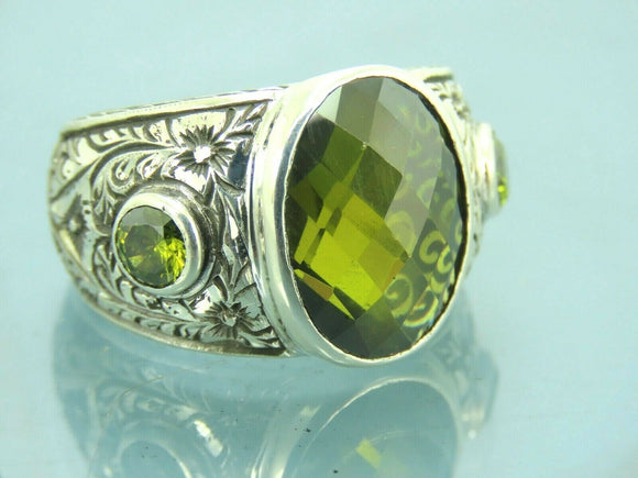 Turkish Handmade Jewelry 925 Sterling Silver Peridot Stone Men's Rings