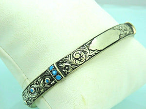 Turkish Handmade Jewelry 925 Sterling Silver Turquoıse Stone Mens Bangle