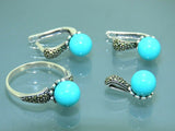 Turkish Handmade Jewelry 925 Sterling Silver Turquoise Stone Women's Earrings, Pendant & Ring Jewelry Set