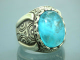 Turkish Handmade Jewelry 925 Sterling Silver Quartz Stone Engraved Mens Rings