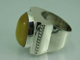 Turkish Handmade Jewelry 925 Sterling Silver Amber Stone Mens Rings