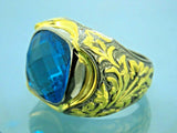 Turkish Handmade Jewelry 925 Sterling Silver Aquamarine Stone Mens Rings