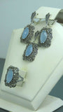 Turkish Handmade Jewelry 925 Sterling Silver Moonstone Women's Earrings, Pendant & Ring Jewelry Set