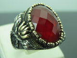 Turkish Handmade Jewelry 925 Sterling Silver Garnet Stone Mens Rings
