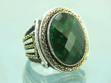 Turkish Handmade Jewelry 925 Sterling Silver Emerald Stone Mens Rings