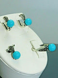 Turkish Handmade Jewelry 925 Sterling Silver Turquoise Stone Women's Earrings, Pendant & Ring Jewelry Set