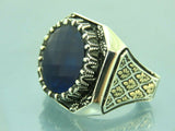 Turkish Handmade Jewelry 925 Sterling Silver Sapphire Stone Mens Rings