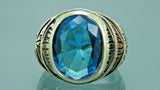 Turkish Handmade Jewelry 925 Sterling Silver Aquamarine Stone Engraved Mens Rings
