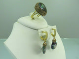 Turkish Handmade Jewelry 925 Sterling Silver Rainbow Stone Women's Earrings & Ring Jewelry Set