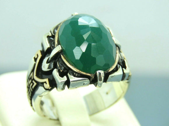 Turkish Handmade Jewelry 925 Sterling Silver Emerald Stone Mens Rings