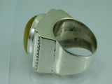 Turkish Handmade Jewelry 925 Sterling Silver Amber Stone Mens Rings