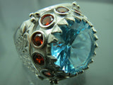 Turkish Handmade Jewelry 925 Sterling Silver Aquamarine Stone Men's Ring Sz 11