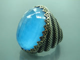 Turkish Handmade Jewelry 925 Sterling Silver Aquamarine Stone Mens Rings