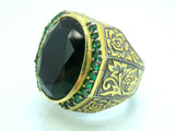 Turkish Handmade Jewelry 925 Sterling Silver Emerald Stone Mens Rings