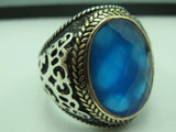 Turkish Handmade Jewelry 925 Sterling Silver Aquamarine Stone Mens Rings