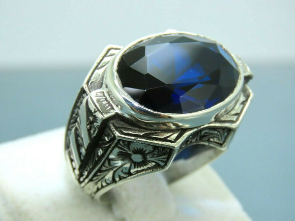 Turkish Handmade Jewelry 925 Sterling Silver Sapphire Stone Mens Rings