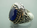 Turkish Handmade Jewelry 925 Sterling Silver Sapphire Stone Mens Rings