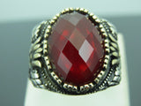 Turkish Handmade Jewelry 925 Sterling Silver Garnet Stone Mens Rings