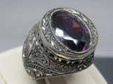 Turkish Handmade Jewelry 925 Sterling Silver Amethyst Stone Men's Rings