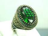 Turkish Handmade Jewelry 925 Sterling Silver Emerald Stone Mens Rings