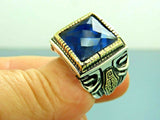 Turkish Handmade Jewelry 925 Sterling Silver Sapphire Stone Mens Rings