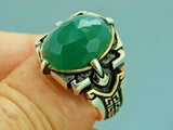 Turkish Handmade Jewelry 925 Sterling Silver Emerald Stone Mens Rings