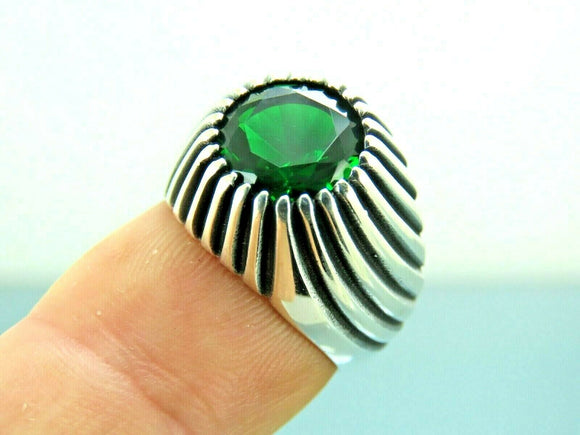 HOYON Popular Emerald Rings Men's Jewelry Retro Style Square Ethnic Rings  14k Gold Color Open Green Diamond Ring for Gift box | Emerald Streak