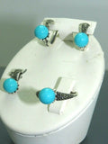 Turkish Handmade Jewelry 925 Sterling Silver Turquoise Stone Women's Earrings, Pendant & Ring Jewelry Set