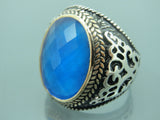 Turkish Handmade Jewelry 925 Sterling Silver Aquamarine Stone Mens Rings