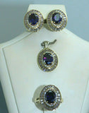 Turkish Handmade Jewelry 925 Sterling Silver Amethyst Stone Women's Earrings, Pendant & Ring Jewelry Set