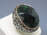 Turkish Handmade Jewelry 925 Sterling Silver Emerald Stone Mens Rings