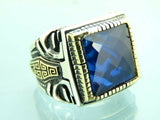 Turkish Handmade Jewelry 925 Sterling Silver Sapphire Stone Mens Rings