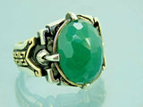 Turkish Handmade Jewelry 925 Sterling Silver Emerald Stone Mens Rings