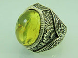 Turkish Handmade Jewelry 925 Sterling Silver Amber Stone Engraved Mens Rings