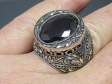 Turkish Handmade Jewelry 925 Sterling Silver Amethyst Stone Men's Rings