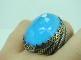 Turkish Handmade Jewelry 925 Sterling Silver Aquamarine Stone Mens Rings