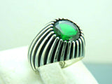 Turkish Handmade Jewelry 925 Sterling Silver Emerald Stone Mens Rings