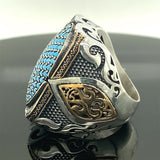 Turkish Handmade Jewelry 925 Sterling Silver Turquoise Stone Mens Rings