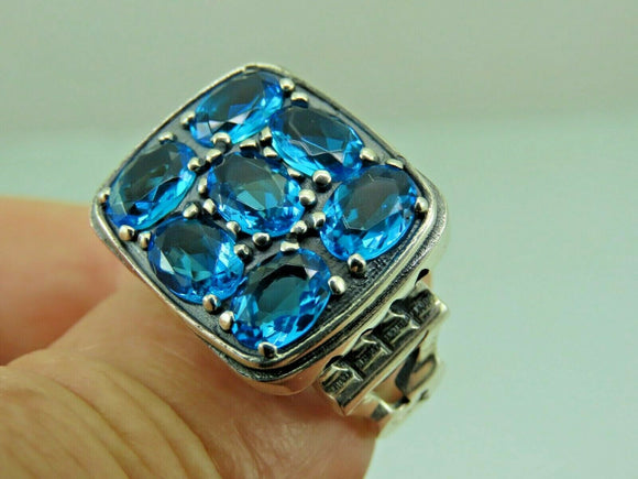 Turkish Handmade Jewelry 925 Sterling Silver Aquamarine Stone Mens Rings