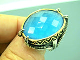 Turkish Handmade Jewelry 925 Sterling Silver Aquamarine Stone Mens Rings