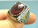 Turkish Handmade Jewelry 925 Sterling Silver Ruby Stone Mens Rings