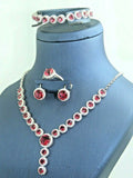 Turkish Handmade Jewelry 925 Sterling Silver Ruby Stone Women's Necklace, Earring, Bracelet & Ring Jewelry Set