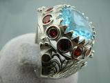 Turkish Handmade Jewelry 925 Sterling Silver Aquamarine Stone Men's Ring Sz 11