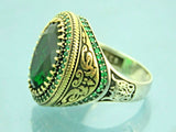 Turkish Handmade Jewelry 925 Sterling Silver Emerald Stone Mens Rings