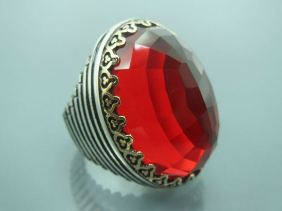 Turkish Handmade Jewelry 925 Sterling Silver Garnet Stone Mens Rings