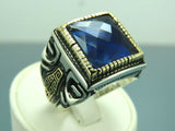 Turkish Handmade Jewelry 925 Sterling Silver Sapphire Stone Mens Rings