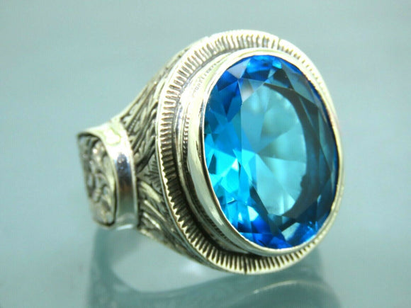 Turkish Handmade Jewelry 925 Sterling Silver Aquamarine Stone Mens Rings