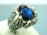 Turkish Handmade Jewelry 925 Sterling Silver Sapphire Stone Mens Rings