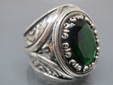 Turkish Handmade Jewelry 925 Sterling Silver Emerald Stone Engraved Mens Rings