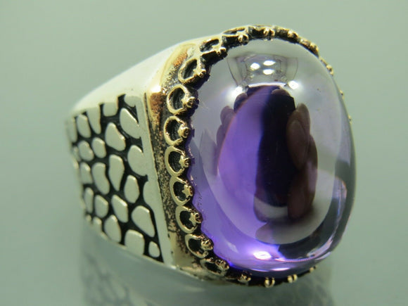 Turkish Handmade Jewelry 925 Sterling Silver Amethyst Stone Mens Rings